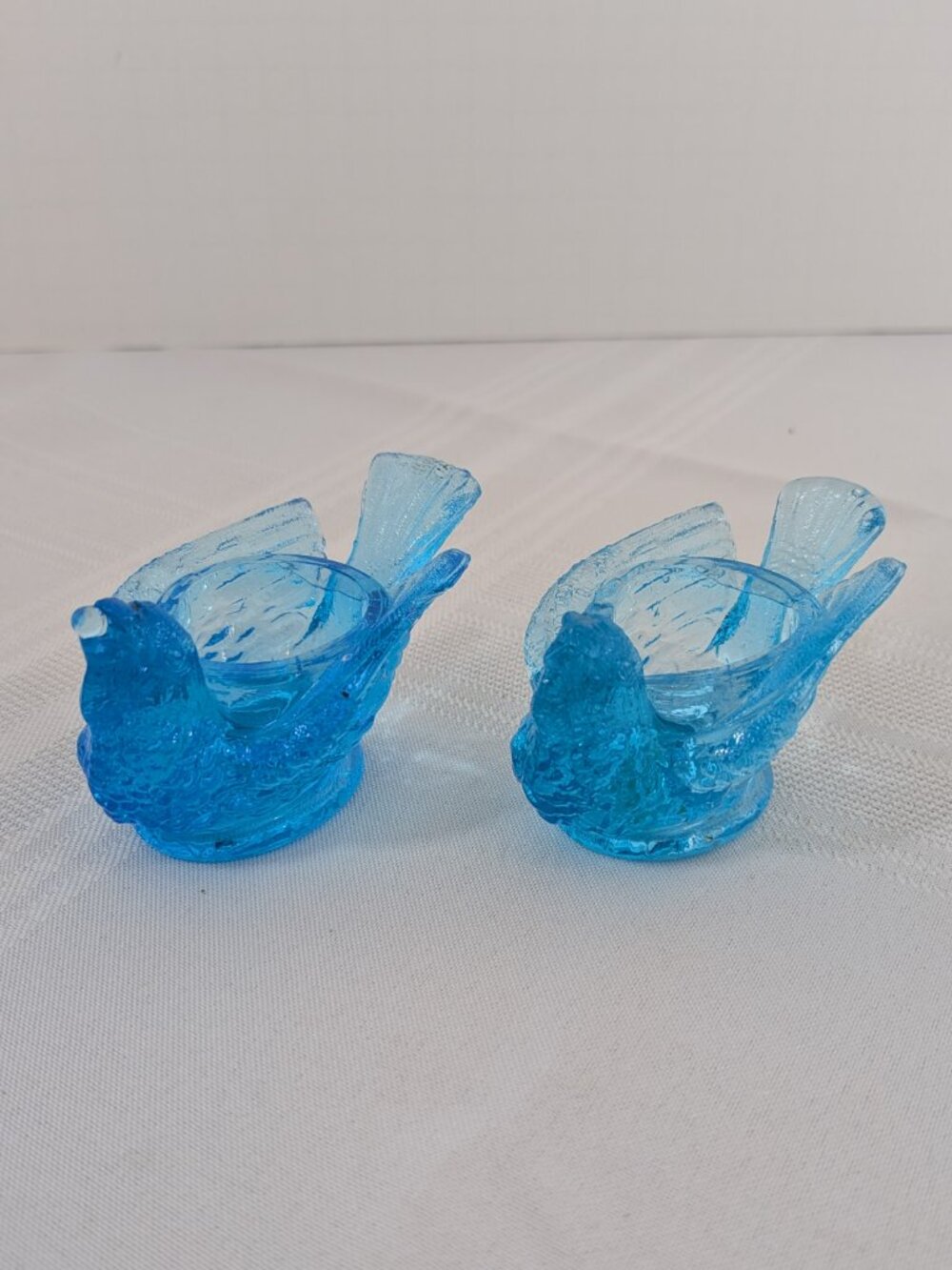 Pair of Vintage Blue Glass Bird & Berry Salt Cellars - Picture 2 of 10